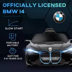 HOMCOM BMW i4 Licensed 12V Kids Electric Ride-On Car, with Remote Control, Portable Battery, Music, Horn, Headlights - Black - 4