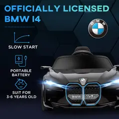 HOMCOM BMW i4 Licensed 12V Kids Electric Ride-On Car, with Remote Control, Portable Battery, Music, Horn, Headlights - Black - 4