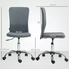 HOMCOM Armless Computer Desk Chair, Fabric Swivel Office Chair, Makeup Vanity Chair with Height Adjustable, Wheels, for Home Study Bedroom, Grey - 3