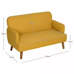 HOMCOM Velvet Feel Fabric 2 Seater Sofa, Small Sofa Loveseat with 21cm Thick Padding and Wood Legs, Yellow - 3