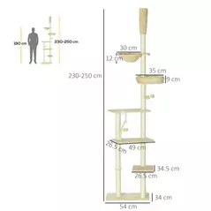 PawHut 230-250cm Floor-to-Ceiling Climbing Cat Tree Tower - Beige - 3