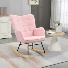 HOMCOM Soft Fleecey Rocking Wingback Chair - Pink - 2