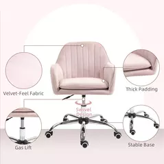 HOMCOM Velvet-Feel Tub Office Chair, with Seat Cushion - Pink - 5