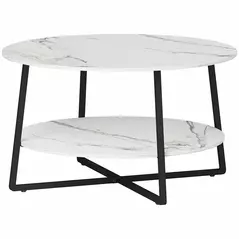 HOMCOM Two-Tier Marble-Effect Coffee Table - White/Black - 1
