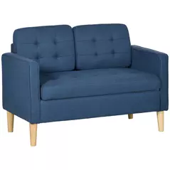 HOMCOM Modern Loveseat Sofa, Compact 2 Seater Sofa with Hidden Storage, 117cm Tufted Cotton Couch with Wood Legs, Blue - 1