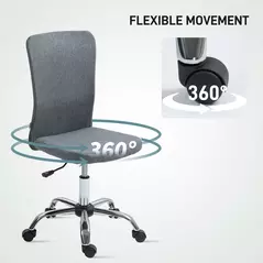 HOMCOM Armless Computer Desk Chair, Fabric Swivel Office Chair, Makeup Vanity Chair with Height Adjustable, Wheels, for Home Study Bedroom, Grey - 6