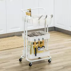 HOMCOM Three-Tier Home Trolley, with Handle and Wheels - White - 2