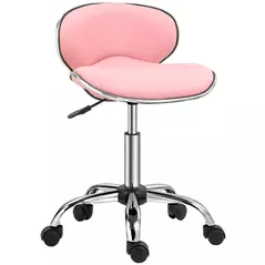 HOMCOM Adjustable Rolling Swivel Beauty Salon Chair, Stool for Spa, Pink - 1