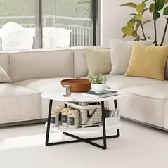 HOMCOM Two-Tier Marble-Effect Coffee Table - White/Black - 8