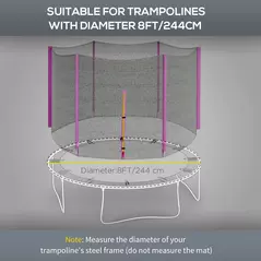 SPORTNOW 8ft Trampoline Net Replacement with 6 Plastic Pole Covers, Weather-Resistant Trampoline Netting Replacement with Zipped Entrance, Poles Not Included, Pink - 4