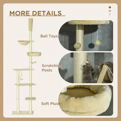 PawHut 230-250cm Floor-to-Ceiling Climbing Cat Tree Tower - Beige - 6