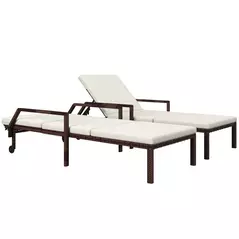 Outsunny Outdoor PE Rattan Sun Lounger Set of 2, Wicker Chaise Recliner Garden Chair with 5-Level Adjustable Backrest and 2 Wheels, Cream White - 1