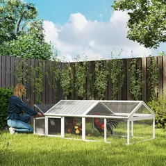 PawHut Wooden Chicken Coop with Nesting Box, Openable Roof, for 4-8 Chickens, White - 2