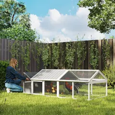 PawHut Wooden Chicken Coop with Nesting Box, Openable Roof, for 4-8 Chickens, White - 2