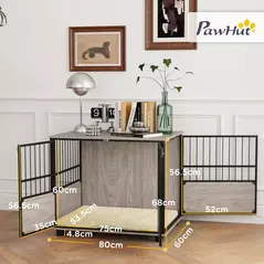 PawHut 80cm Furniture Style Dog Crate Dog Cage End Table Indoor with 3 Doors Soft Washable Cushion, for Medium Sized Dogs - 3