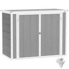 Outsunny 4.7 x 2.5FT Garden Shed, Double Bin Storage Shed with Lockable Doors, Outdoor Small Shed with Openable Lid for 2 Trash Cans, Garden Tools, Grey - 1