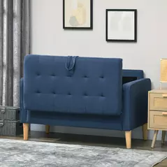 HOMCOM Modern Loveseat Sofa, Compact 2 Seater Sofa with Hidden Storage, 117cm Tufted Cotton Couch with Wood Legs, Blue - 7