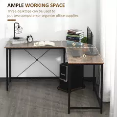 HOMCOM L-Shaped Desk, Gaming Desk, 150 x 150 x 75 cm, Corner Computer Desk for Study, Home Office, Bedroom, Rustic Brown - 5