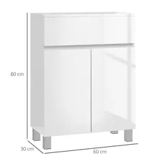 kleankin Freestanding Bathroom Cabinet, High Gloss Storage Cabinet with Doors and Adjustable Shelf, 60 x 30 x 80 cm, White - 3