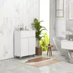 kleankin Freestanding Bathroom Cabinet, High Gloss Storage Cabinet with Doors and Adjustable Shelf, 60 x 30 x 80 cm, White - 2