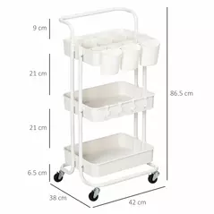 HOMCOM Three-Tier Home Trolley, with Handle and Wheels - White - 3