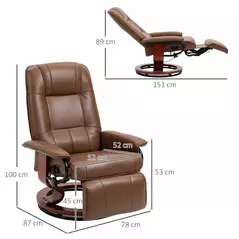 HOMCOM Faux Leather Armchair, with 145° Reclining Back and Footrest - Brown - 3