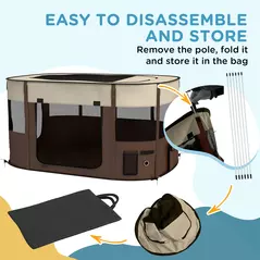 PawHut Foldable Dog Pen with Storage Bag for Indoor/Outdoor Use, Portable Pet playpen, with Ground Stakes - Brown - 6