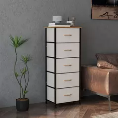 HOMCOM Fabric Chest of Drawers, Industrial Bedroom Dresser with 5 Fabric Drawers, Steel Frame and Wooden Top for Nursery, Living Room, Hallway, Cream White - 7