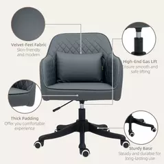 Vinsetto Microfiber Office Chair, Desk Chair, Makeup Vanity Chair with Massage Lumbar Pillow and Rolling Wheels for Bedroom and Home, Grey - 7