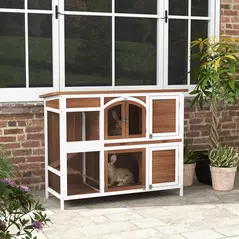 PawHut Two-Tier Wooden Pet Hutch with Openable Roof, Slide-Out Tray - 2