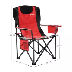 Outsunny Set of 2 Folding Camping Chairs, Padded Camping Chairs with Adjustable Armrests, Portable & Lightweight Folding Camp Chair with Cooler Bag, Cup Holder and Side Pockets, Red - 3