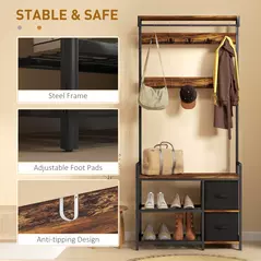 HOMCOM Industrial-Style Multi-Use Hallway Tree - Brown/Black - 6