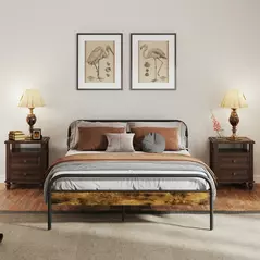 HOMCOM Industrial-Style King Bed Frame - Black/Brown - 7