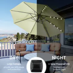 Outsunny 3(m) LED Cantilever Parasol Garden Sun Umbrella w/ Base and Solar Lights Beige - 6