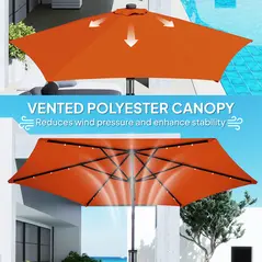 Outsunny 3(m) Solar LED Cantilever Parasol - Orange - 6