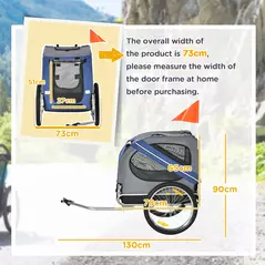 PawHut Folding Dog Bike Trailer Pet Cart Carrier for Bicycle Travel in Steel Frame with Hitch Coupler - Blue & Grey - 3