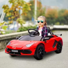 HOMCOM Lamborghini Licensed 12V kids Electric Car w/ Butterfly Doors, Remote, Music, Horn, Suspension - Red - 2