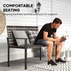 Outsunny Two-Seater Rattan Bench - Mixed Grey - 7