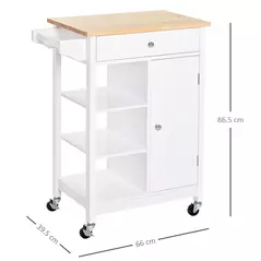 HOMCOM Kitchen Trolley, Kitchen Island on Wheels, w/ Wood Top, 3 Shelves and Storage Cupboard, White - 3