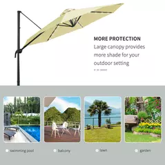 Outsunny 3(m) LED Cantilever Parasol Garden Sun Umbrella w/ Base and Solar Lights Beige - 8