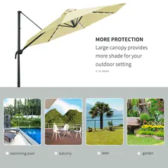 Outsunny 3(m) LED Cantilever Parasol Garden Sun Umbrella w/ Base and Solar Lights Beige - 8