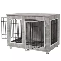 PawHut Indoor Dog Kennel w/ Soft Cushion, Double Door for Large Dogs, 106 x 74 x 81.5cm, Grey - 9