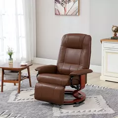 HOMCOM Faux Leather Armchair, with 145° Reclining Back and Footrest - Brown - 2