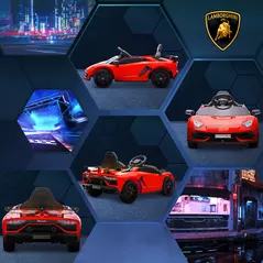 HOMCOM Lamborghini Licensed 12V kids Electric Car w/ Butterfly Doors, Remote, Music, Horn, Suspension - Red - 9