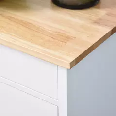 HOMCOM Kitchen Trolley, Kitchen Island on Wheels, w/ Wood Top, 3 Shelves and Storage Cupboard, White - 9