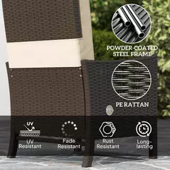 Outsunny 5 Piece Rattan Garden Furniture Set, Wicker Patio Sofa Set with 2 Armchairs, 2 Footstools, Glass Top Coffee Table with Shelf, Outdoor Furniture with Adjustable Backrests, Cushions, Khaki - 8