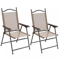 Outsunny Set of Two Folding Garden Chairs, with Fabric Mesh Seats - Mixed Brown - 1
