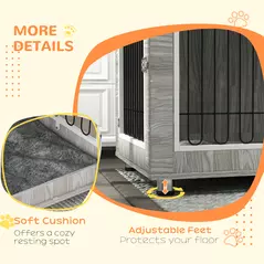 PawHut Indoor Dog Kennel w/ Soft Cushion, Double Door for Large Dogs, 106 x 74 x 81.5cm, Grey - 7
