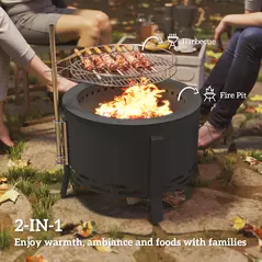 Outsunny Portable Fire Pit, 58 cm Round Firepit with Grill Grate, Fire Bowl with Ash Catcher and Poker, Fire Pit BBQ for Garden Camping Bonfire Picnic, Black - 4