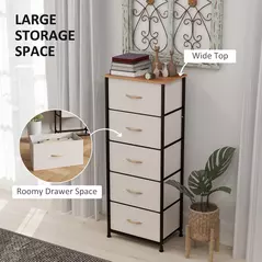 HOMCOM Fabric Chest of Drawers, Industrial Bedroom Dresser with 5 Fabric Drawers, Steel Frame and Wooden Top for Nursery, Living Room, Hallway, Cream White - 4